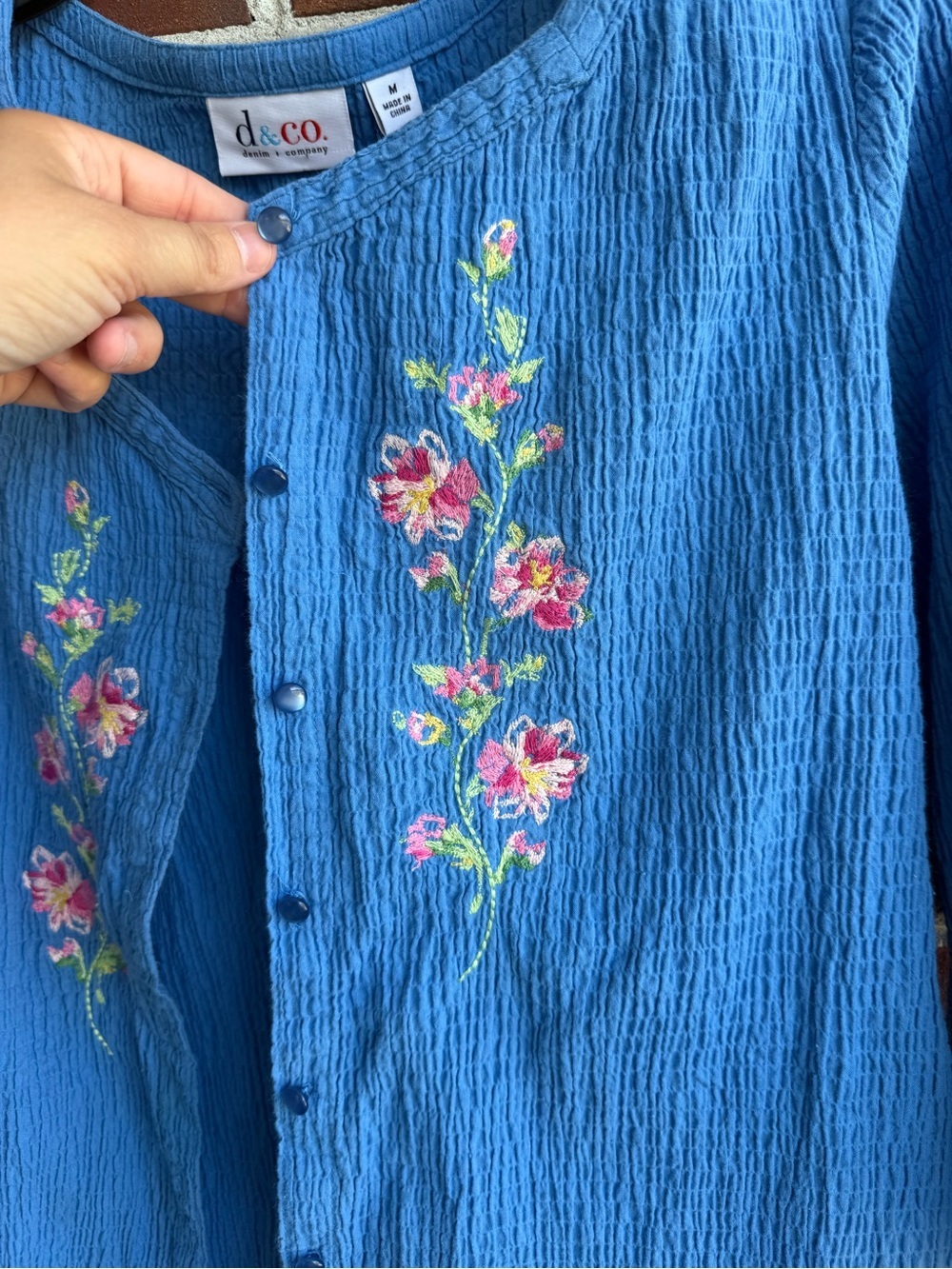 Vintage Cottagecore Blue Embroidered Button Front Top - Picture 3 of 7